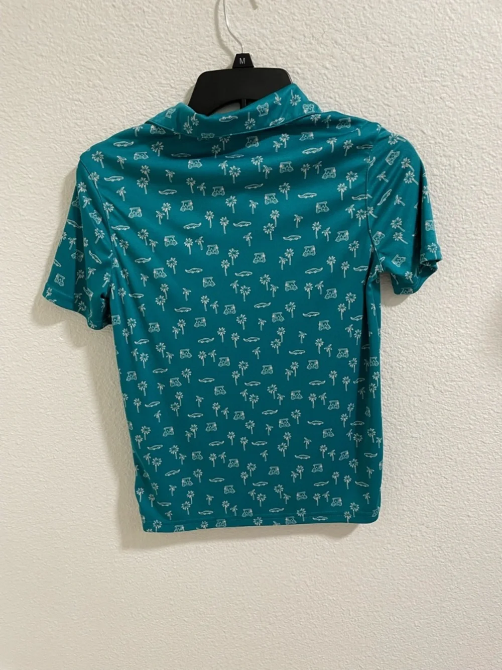 Kids' Teal Short-Sleeve Polo with Tropical Golf Print